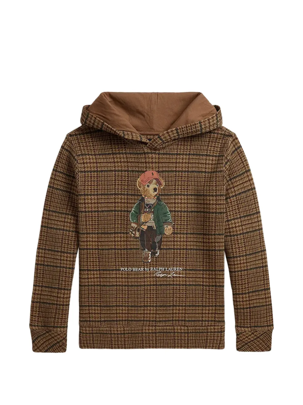 POLO RALPH LAUREN KIDS Polo Bear tweed-print hoodie - Marrone