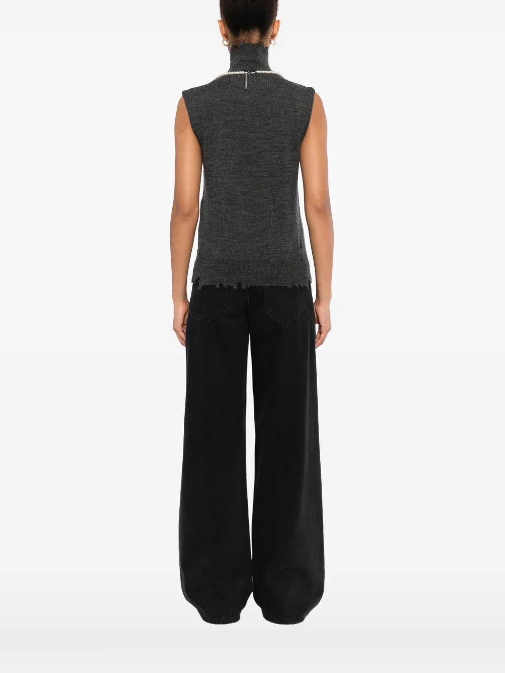 Maison MIHARA YASUHIRO pearl distressed sleeveless knit vest Grijs