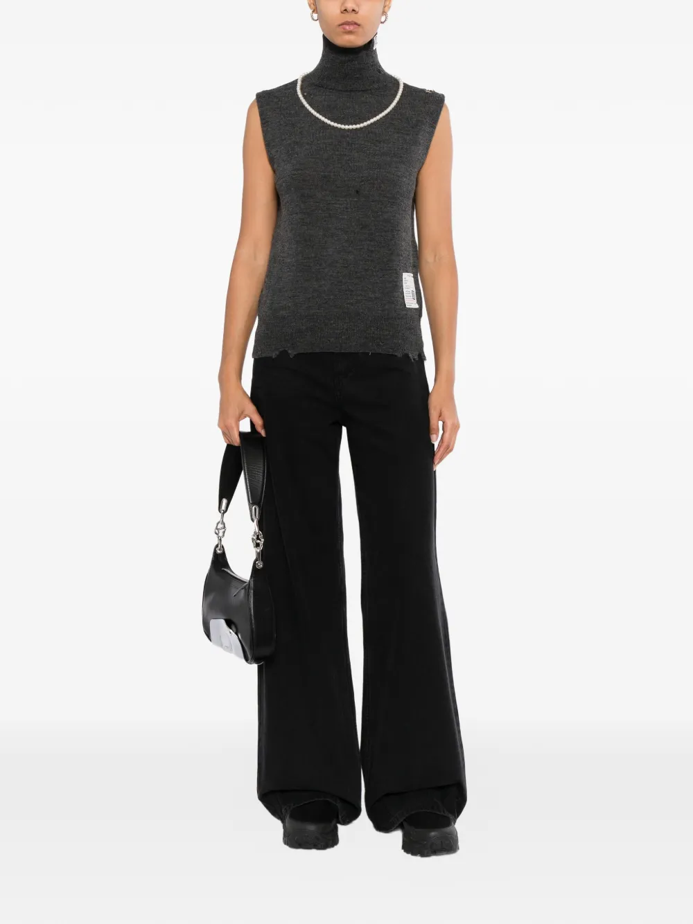 Maison MIHARA YASUHIRO pearl distressed sleeveless knit vest Grijs