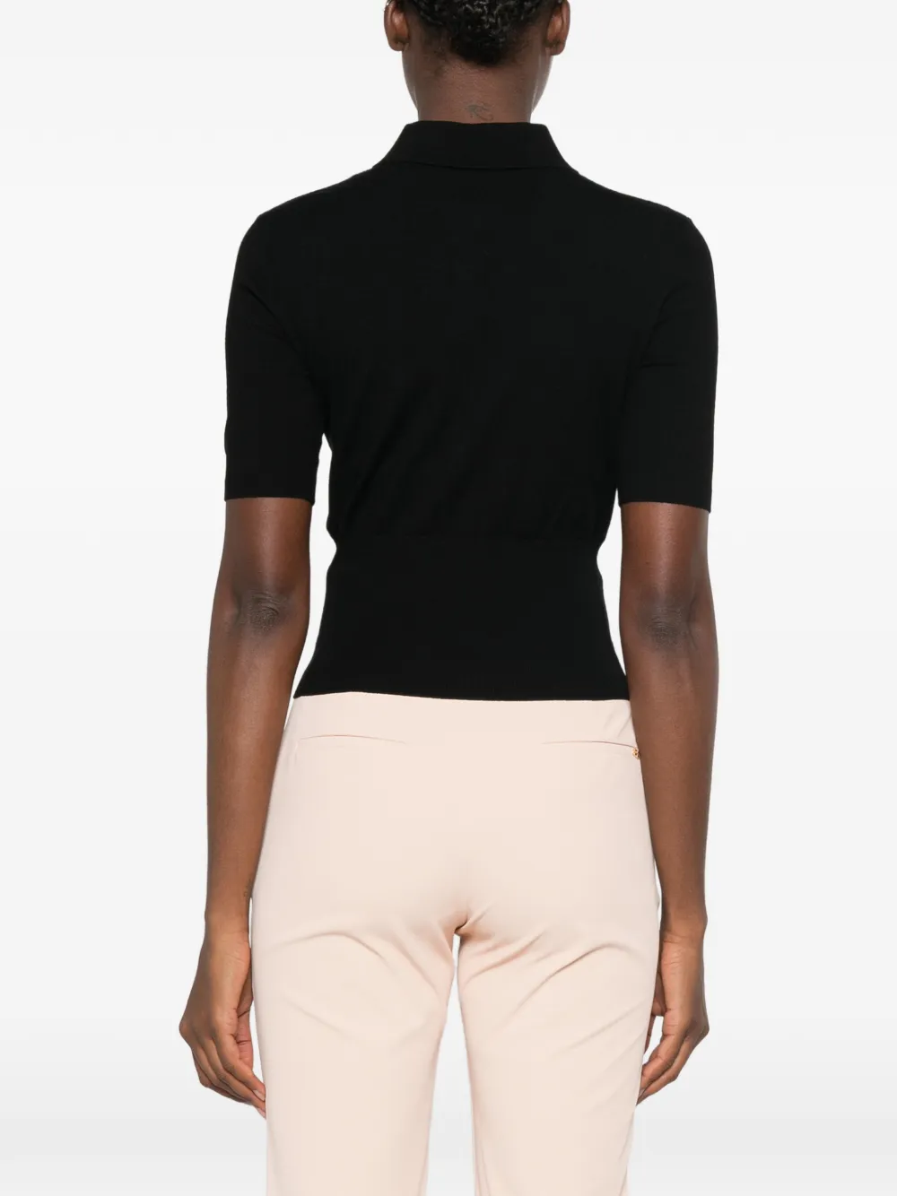 Elisabetta Franchi Ribgebreid poloshirt Zwart