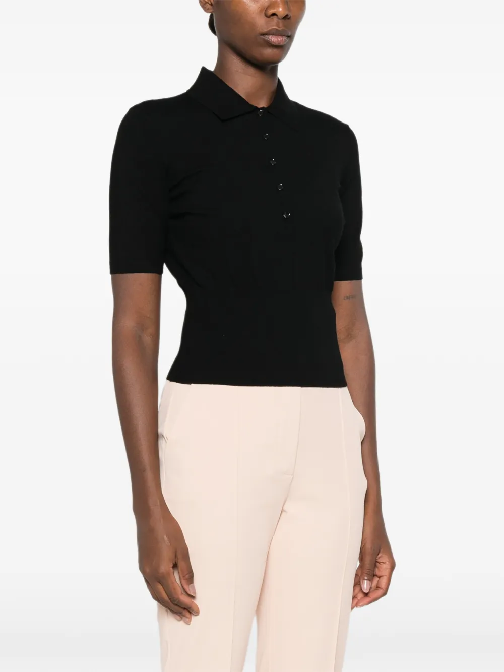 Elisabetta Franchi Ribgebreid poloshirt Zwart