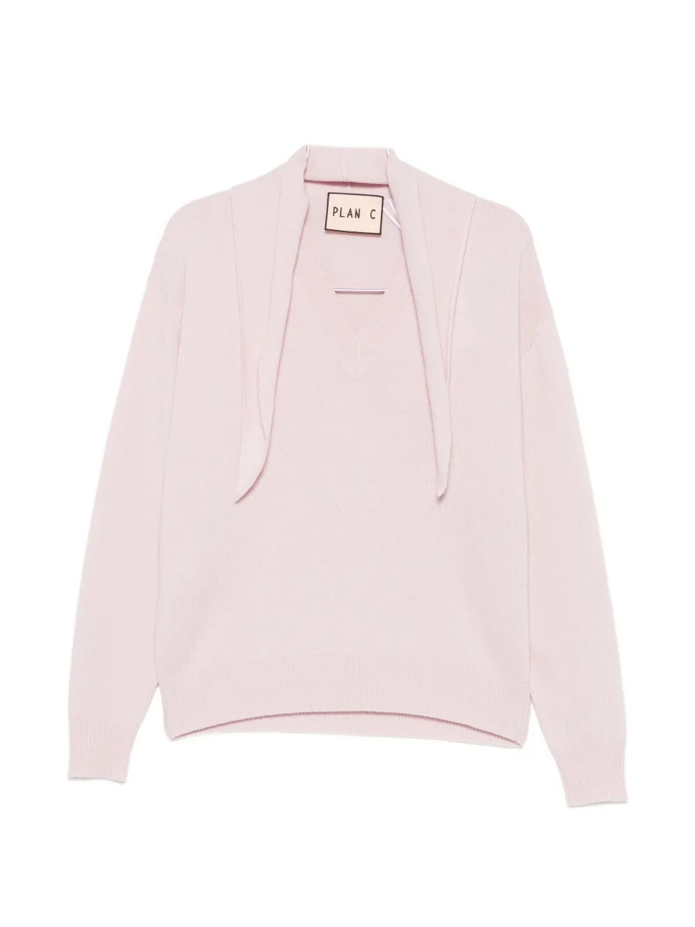 Plan C scarf-detail V-neck sweater - Rosa