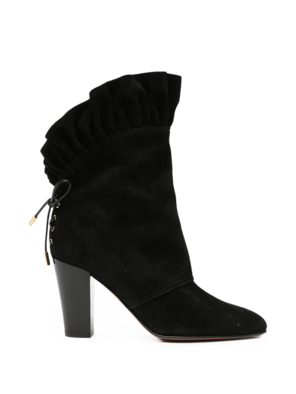 Chloé Anouk ruffled-trim heeled ankle boots Zwart