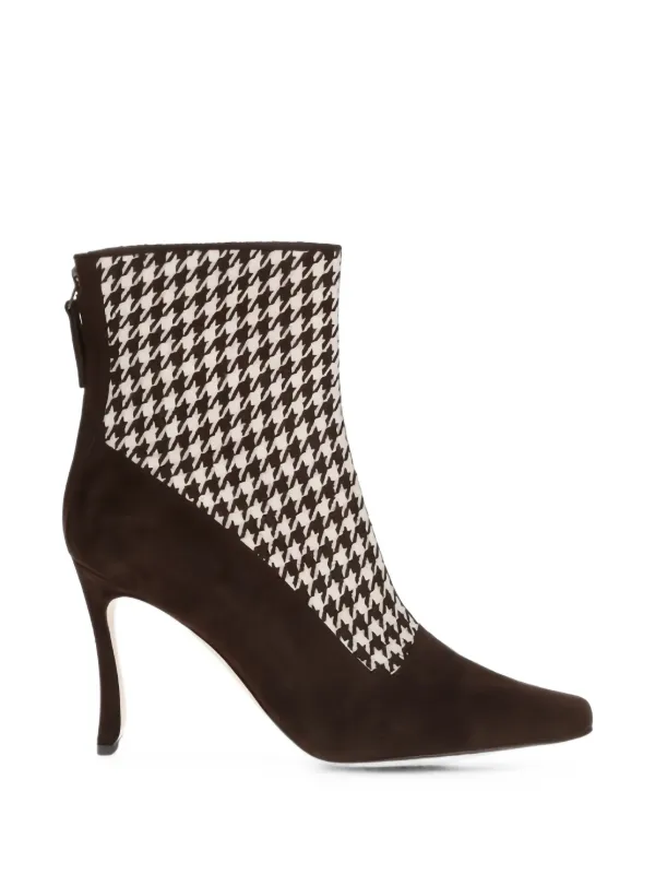 Manolo Blahnik Gosta Houndstooth Ankle Boots in Brown