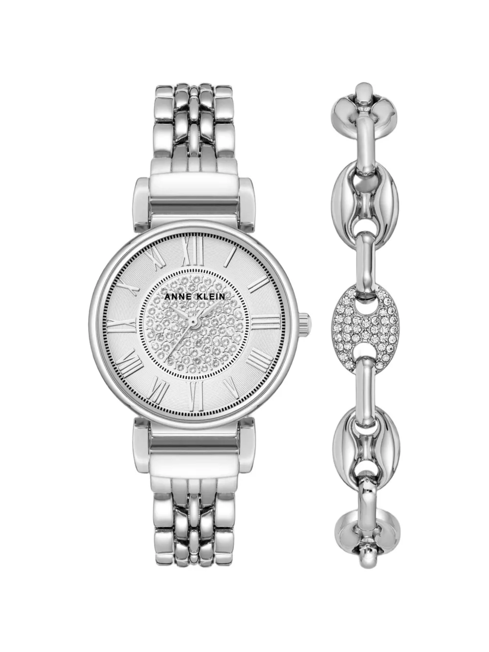Anne Klein Classic Crystal 34mm Watch In Silver