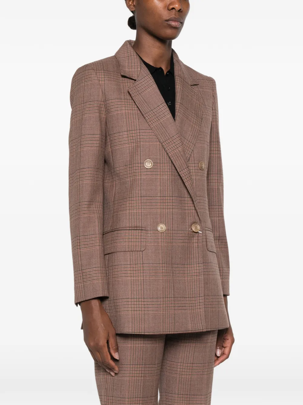 Max Mara Geruit jack met dubbele rij knopen Bruin