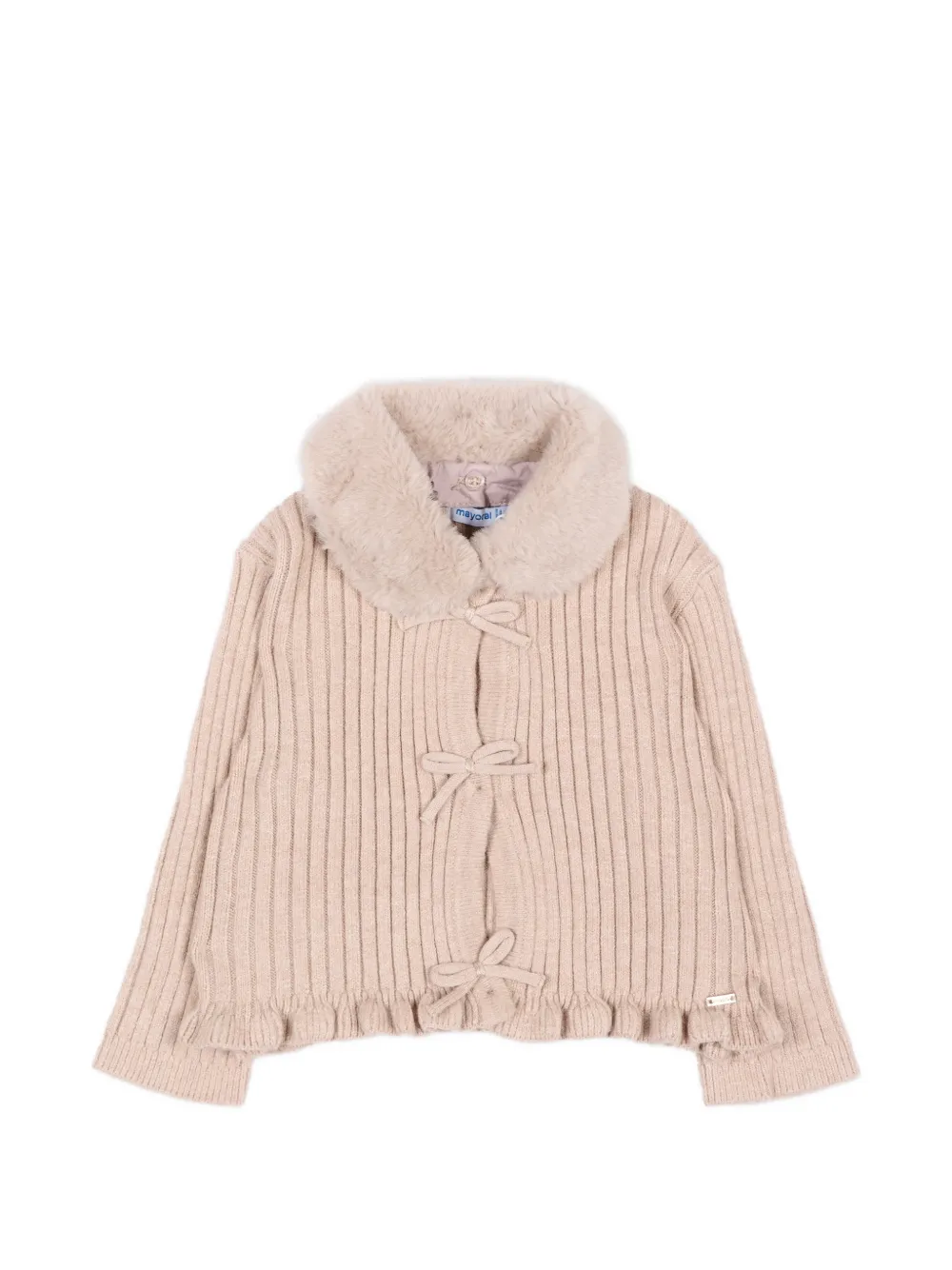 Mayoral faux-fur-collar bow-detail cardigan - Toni neutri