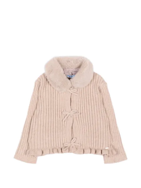 Mayoral faux-fur-collar bow-detail cardigan