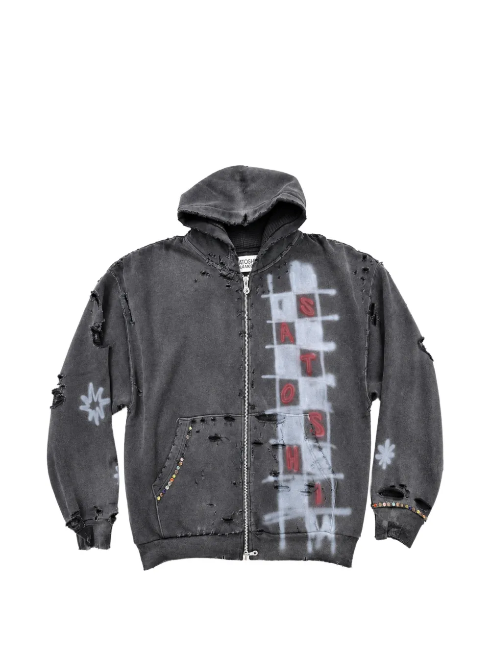 SATOSHI NAKAMOTO Get What I Want distressed spray-paint hoodie