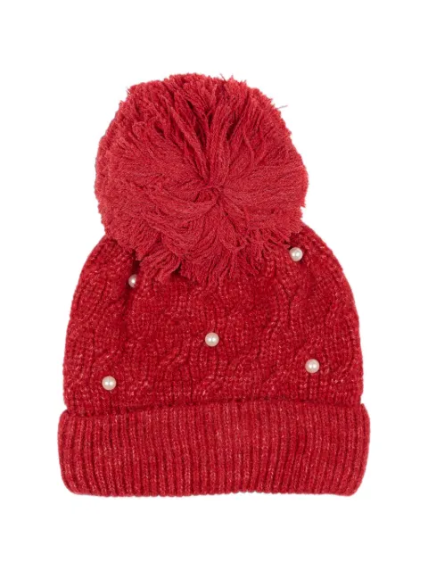 Mayoral faux-pearl-embellished pompom beanie hat