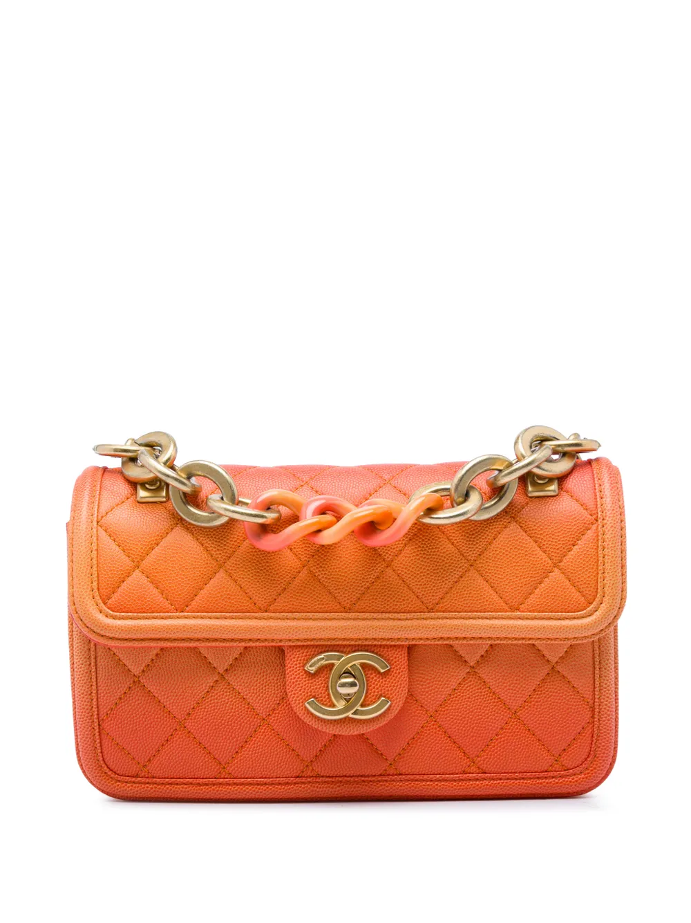 CHANEL Pre-Owned 2019 Small Quilted Caviar Sunset On The Sea Flap satchel - Orange