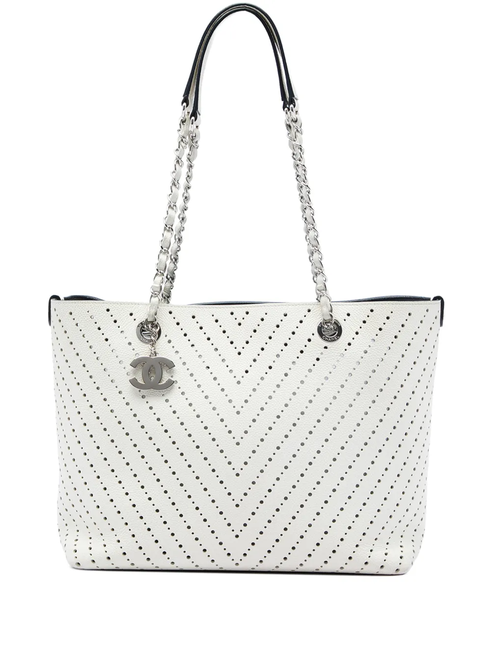 CHANEL Pre-Owned 2016-2017 CC Perforated Chevron Caviar Shopping tote bag - Weiß