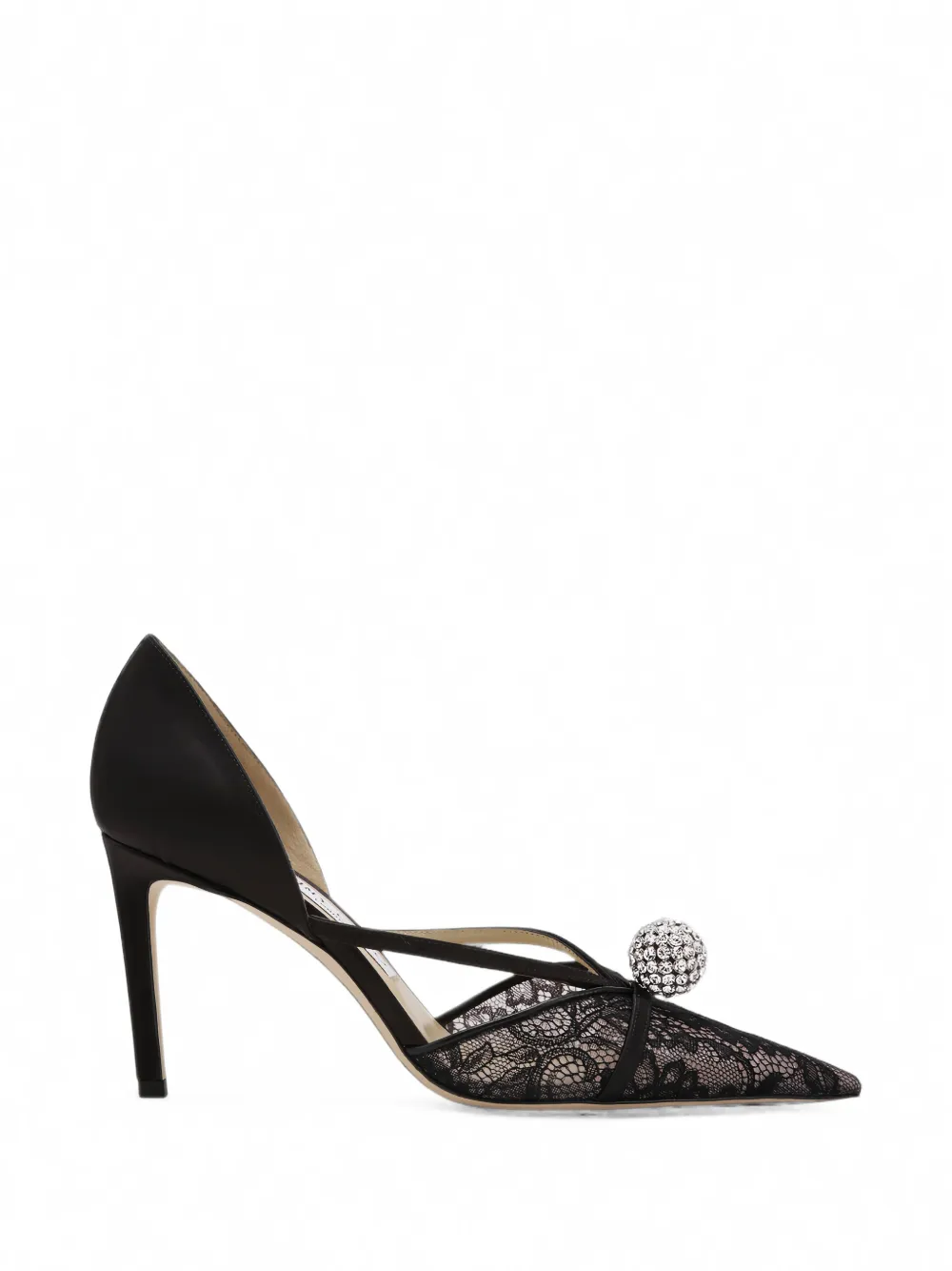 Jimmy Choo Sacora Crystal-embellished Lace Pumps In Black