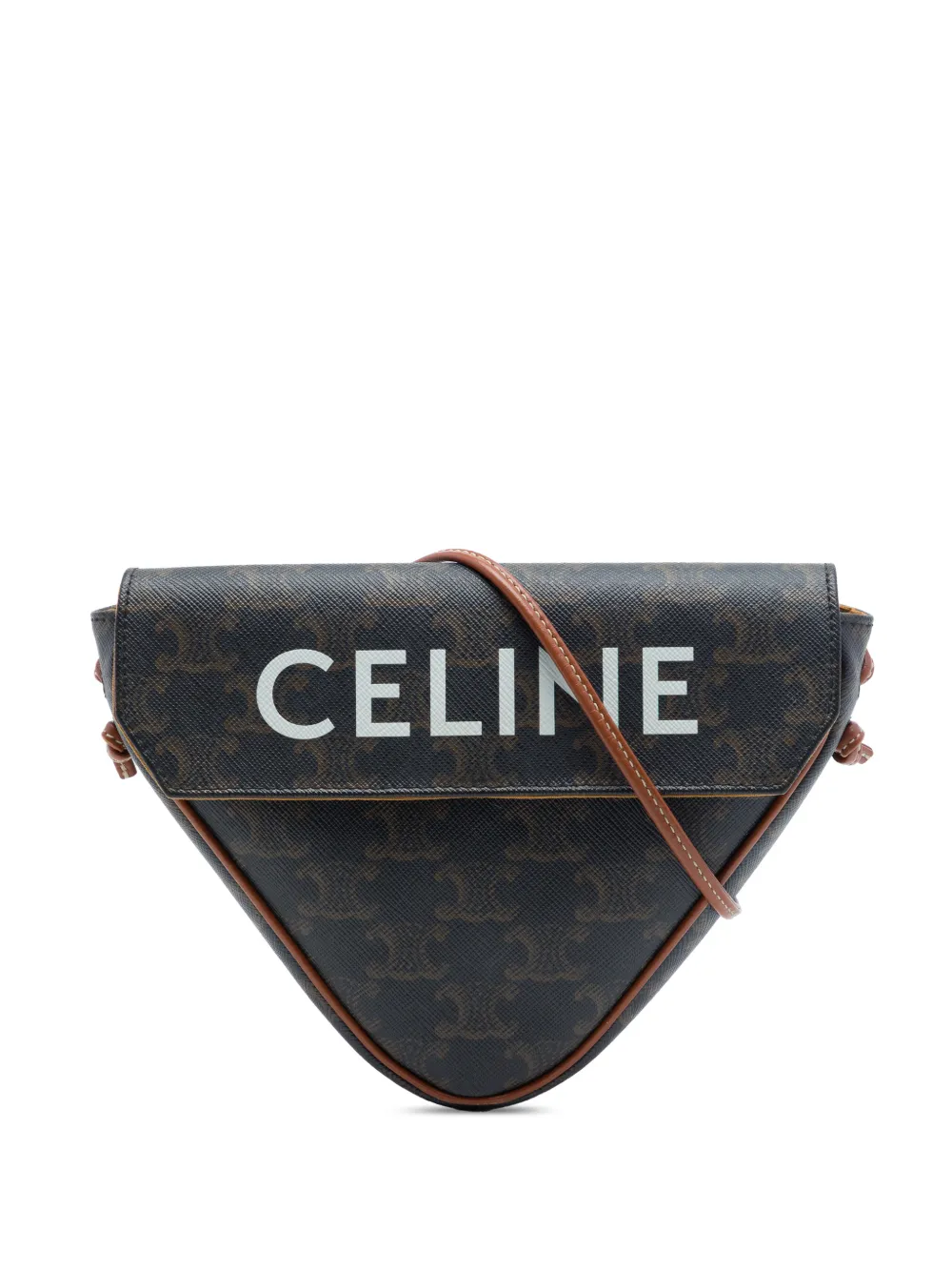 Celine Pre-Owned 2021 Triomphe Coated Canvas Logo Triangle crossbody bag - Marrone
