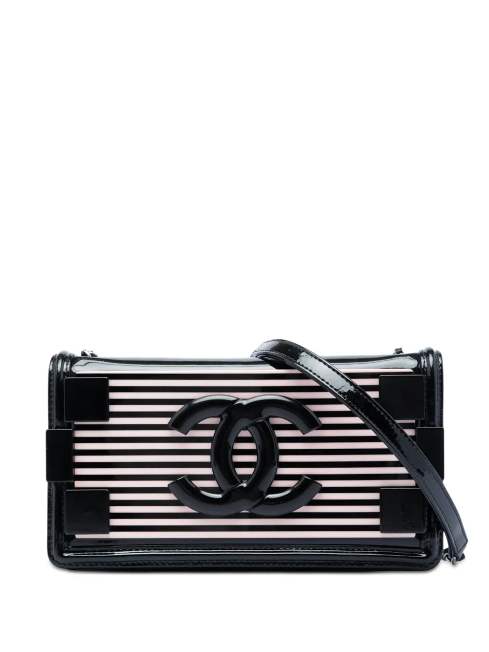 CHANEL Pre-Owned 2014 Patent and Acrylic Striped Boy Brick Horizontal Flap crossbody bag - Pink