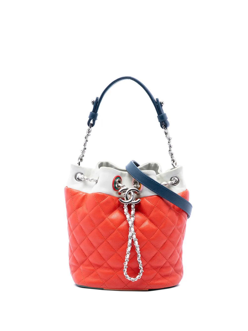 CHANEL Pre-Owned sac seau Cuba en cuir d’agneau matelassé multicolore à lien de resserrage CC (2016-2017) - Orange
