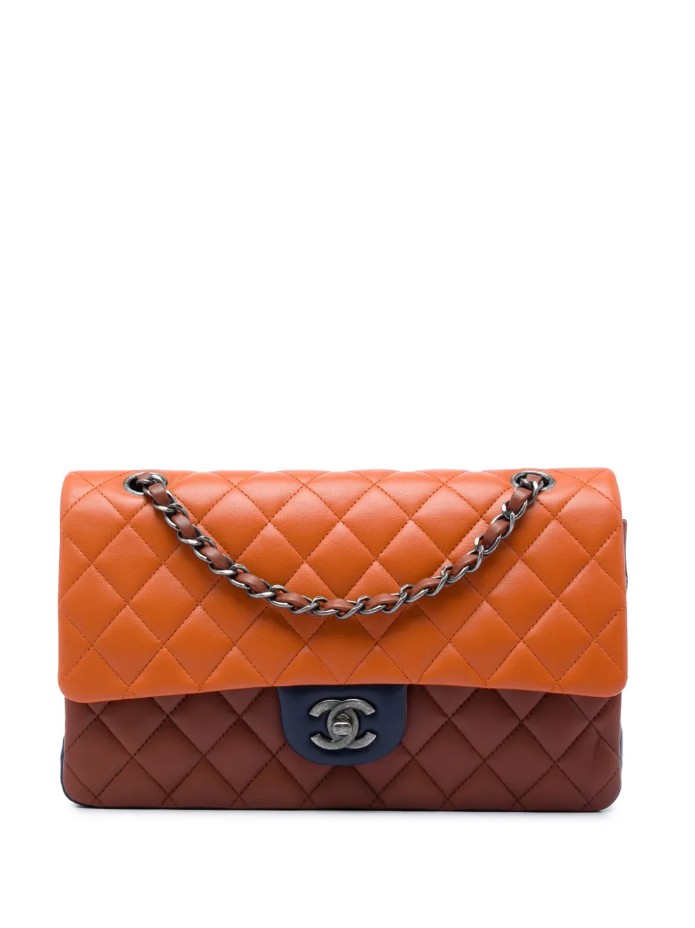 CHANEL Pre-Owned 2015-2016 Medium Classic Tricolor Lambskin Double Flap shoulder bag - Orange