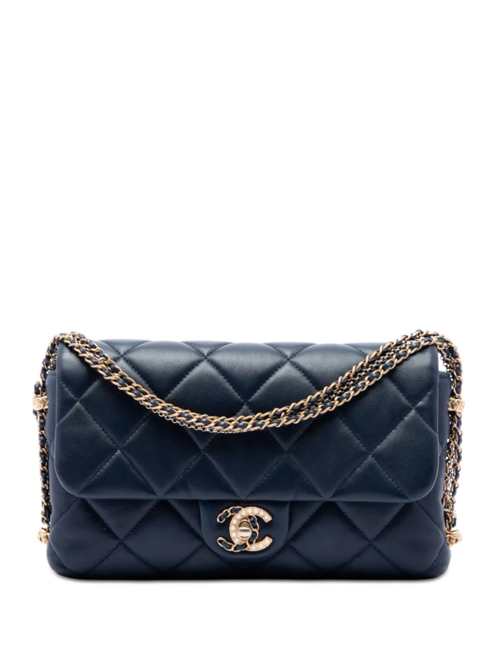 CHANEL Pre-Owned 2021-2026 Quilted Lambskin Crush on Chains Flap crossbody bag - Blau