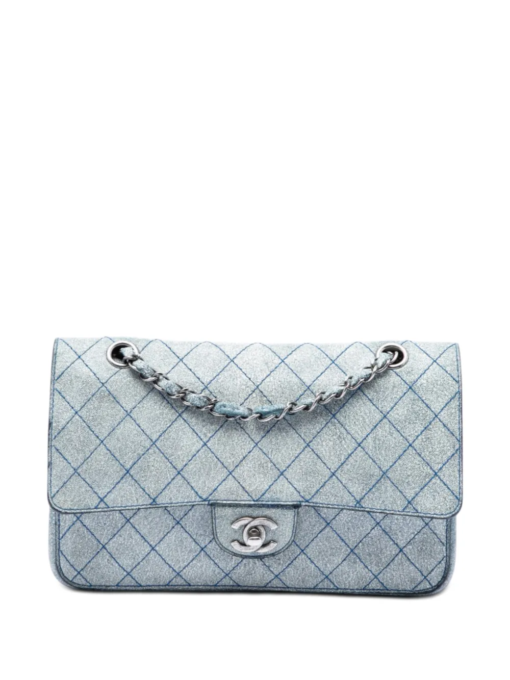 CHANEL Pre-Owned 2016-2017 Medium Classic Crackled Calfskin Wild Stitch Double Flap shoulder bag - Blu