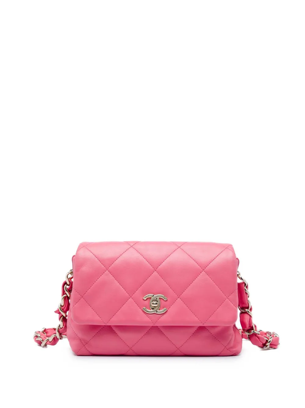 CHANEL Pre-Owned 2021 Small Quilted Lambskin Logo Chain Strap Flap shoulder bag - Rosa