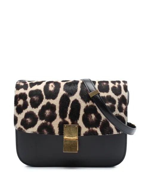 Celine Pre-Owned 2012 Medium Calfskin and Leopard Print Pony Hair Classic Box crossbody bag