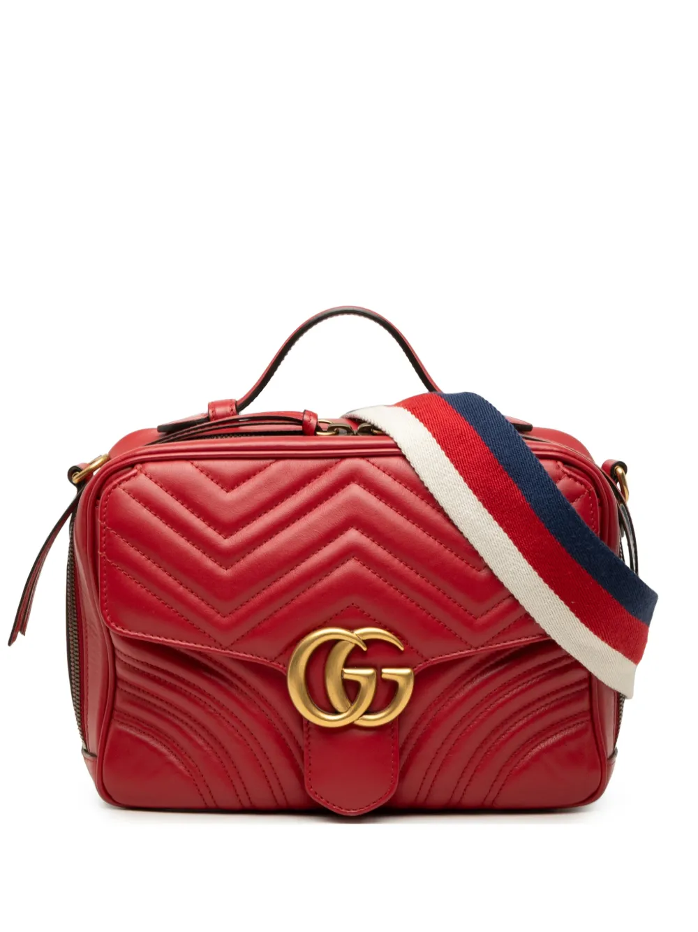 Gucci Pre-Owned 2016-2026 Small GG Marmont Matelasse Leather Top Handle satchel - Rosso