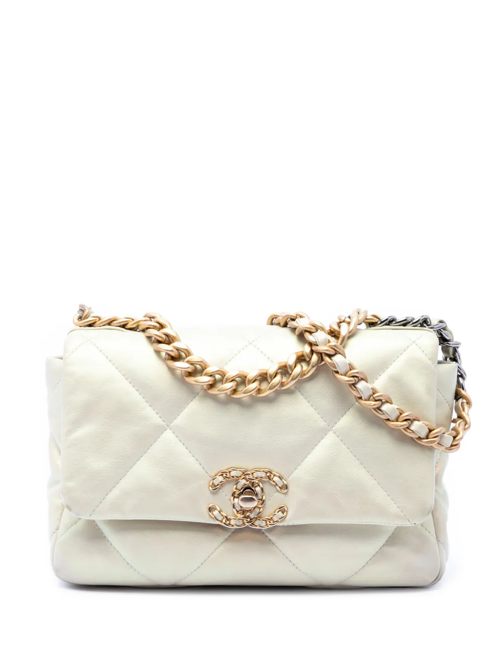 CHANEL Pre-Owned 2021 Medium Iridescent Lambskin 19 Flap satchel - Weiß