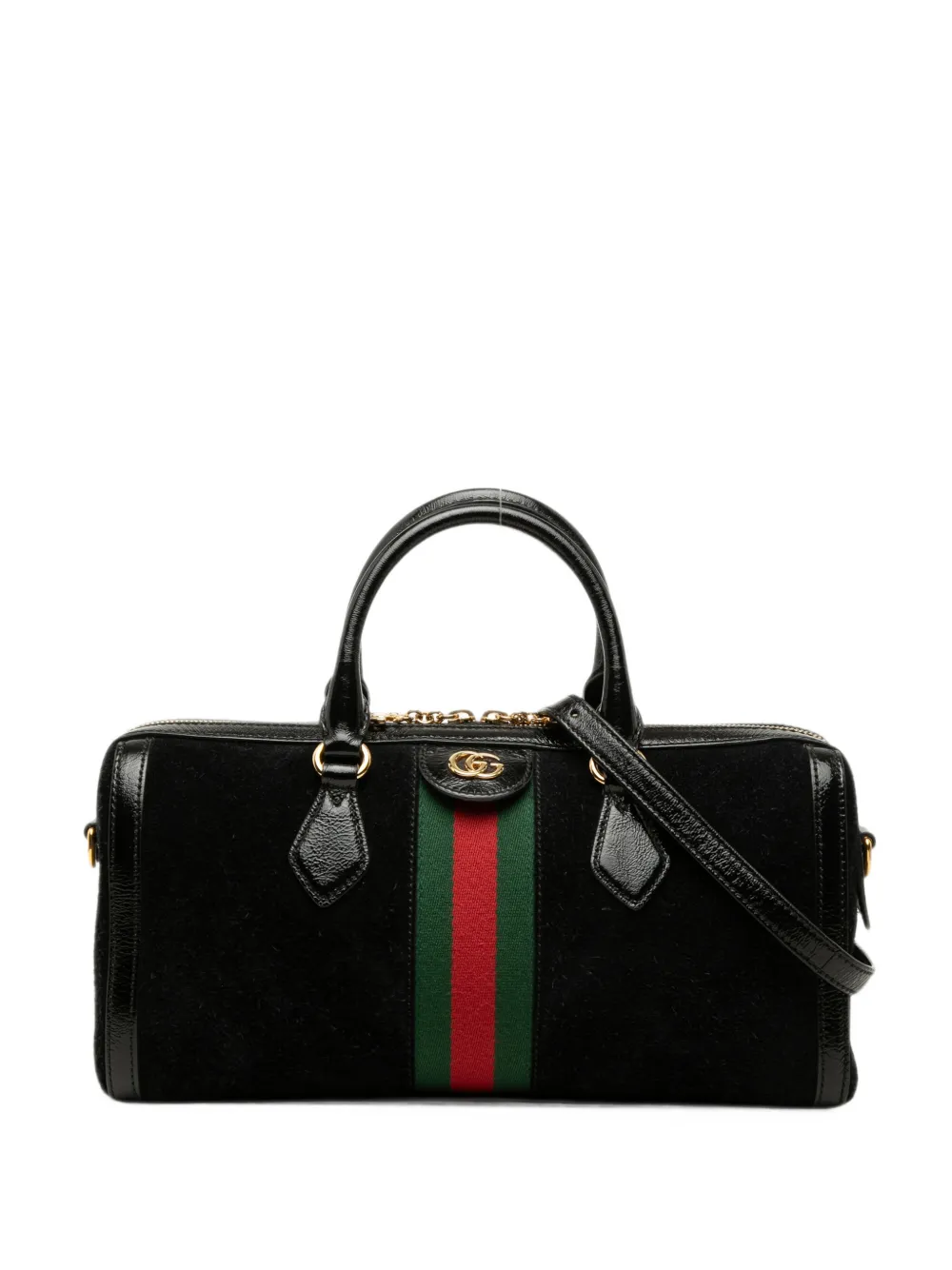 Gucci Pre-Owned 2000-2015 mittelgroße Ophidia Web Satchel-Tasche aus Wildleder - Schwarz