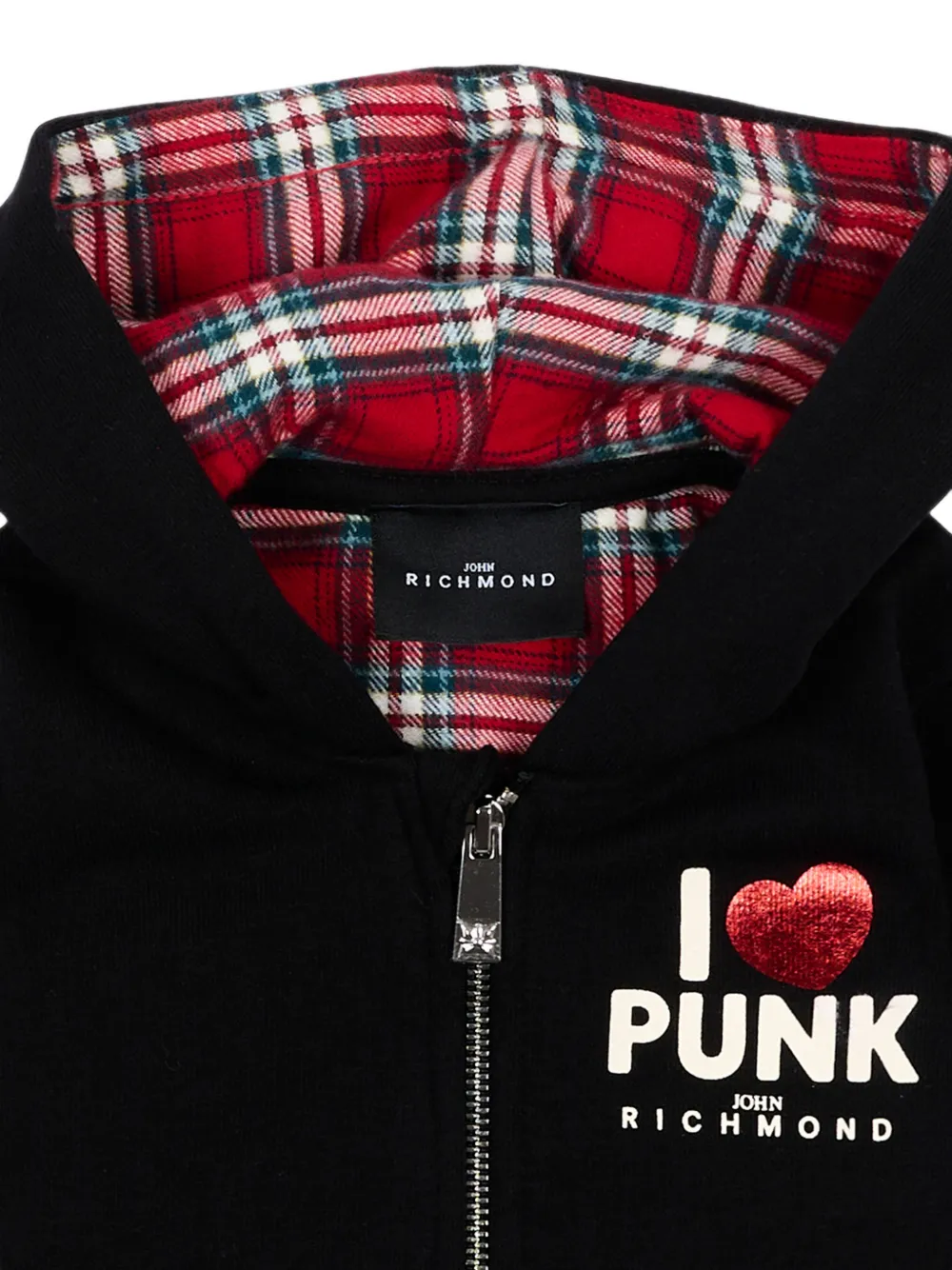 John Richmond Junior Hoodie met logoprint en rits Zwart