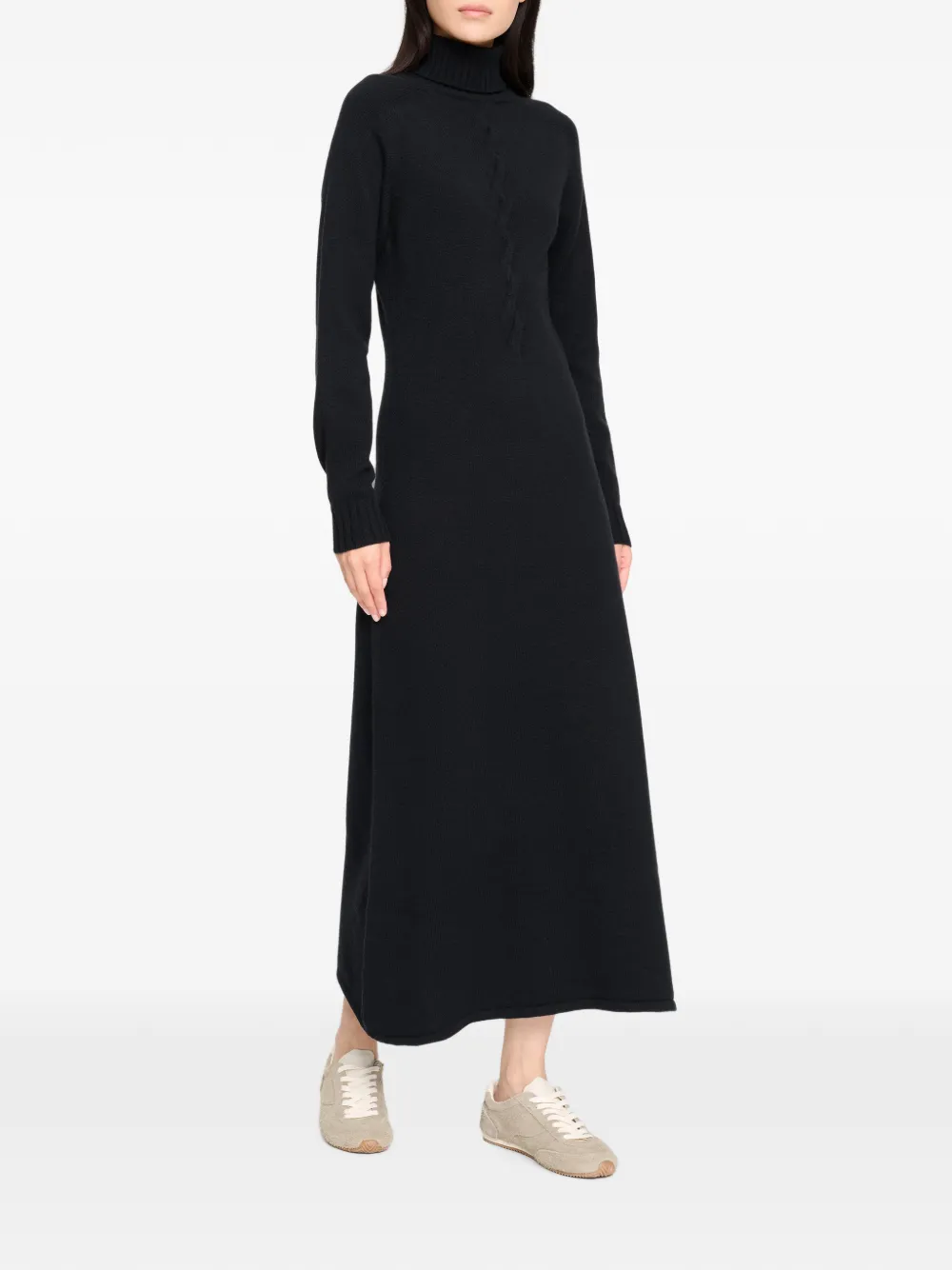 Barrie Kabelgebreide maxi-jurk met col Zwart