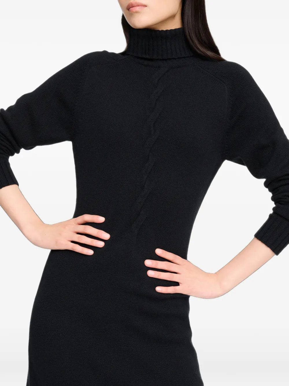 Barrie Kabelgebreide maxi-jurk met col Zwart