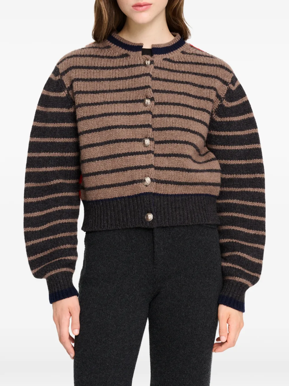 Barrie Gestreept chunky gebreid vest Bruin