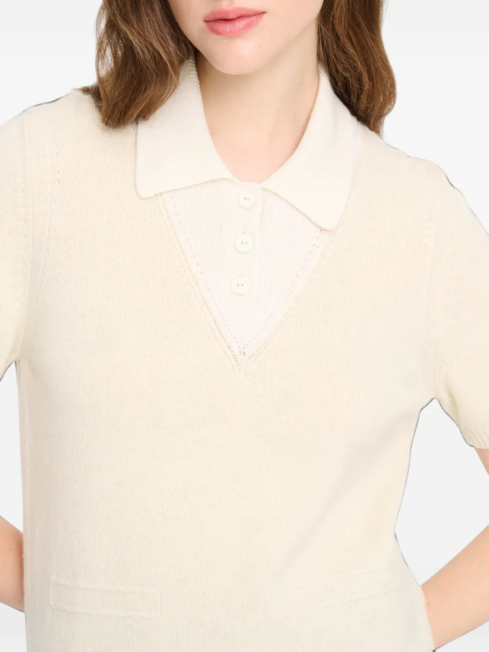 Barrie Kasjmier poloshirt met stiksels Beige