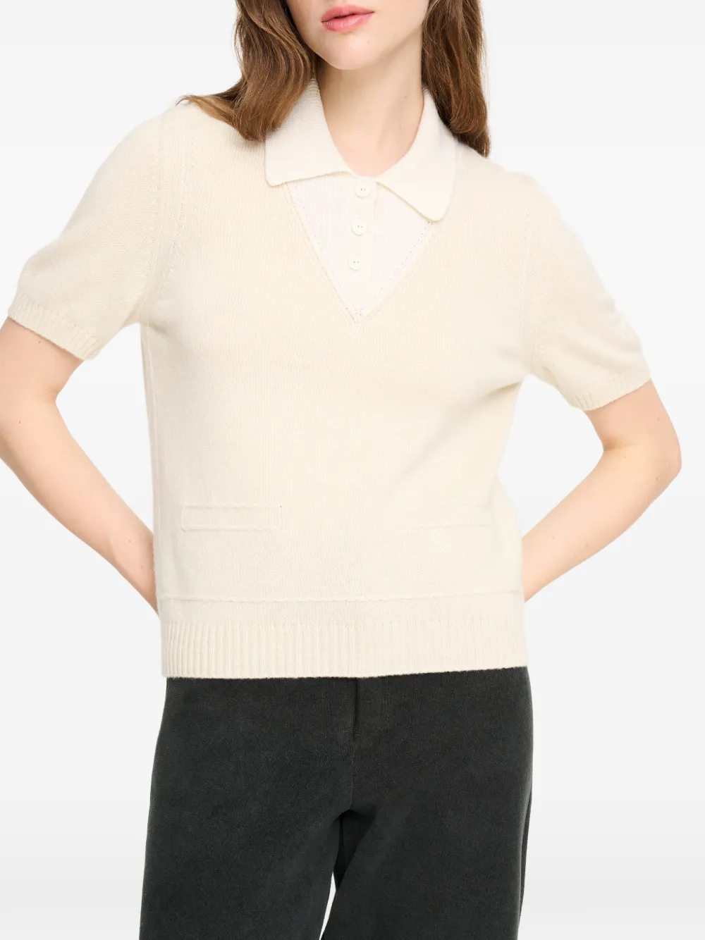 Barrie Kasjmier poloshirt met stiksels Beige