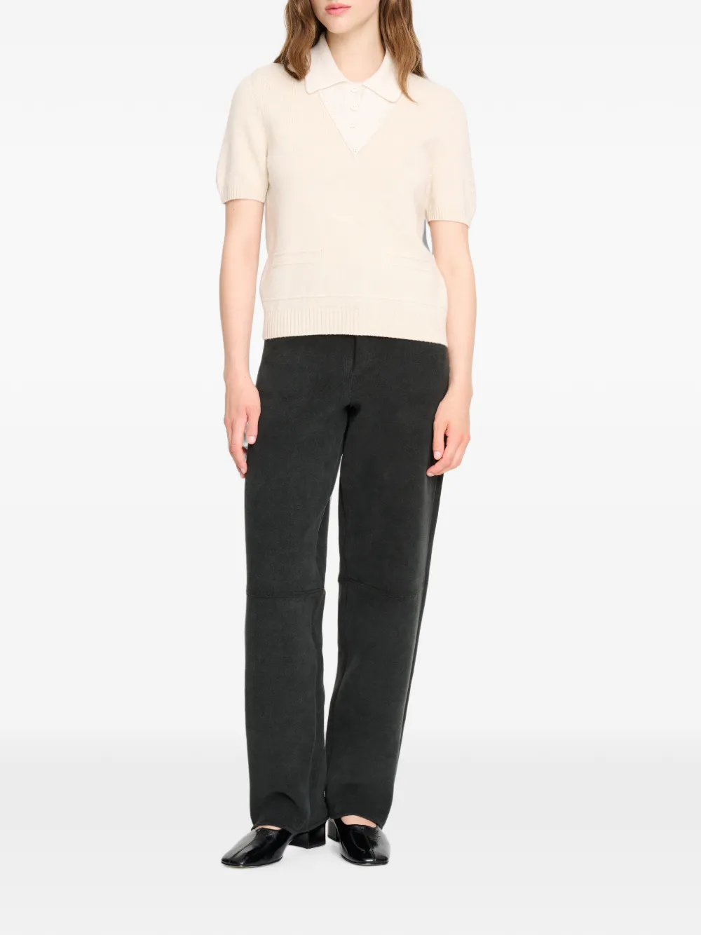 Barrie Kasjmier poloshirt met stiksels Beige