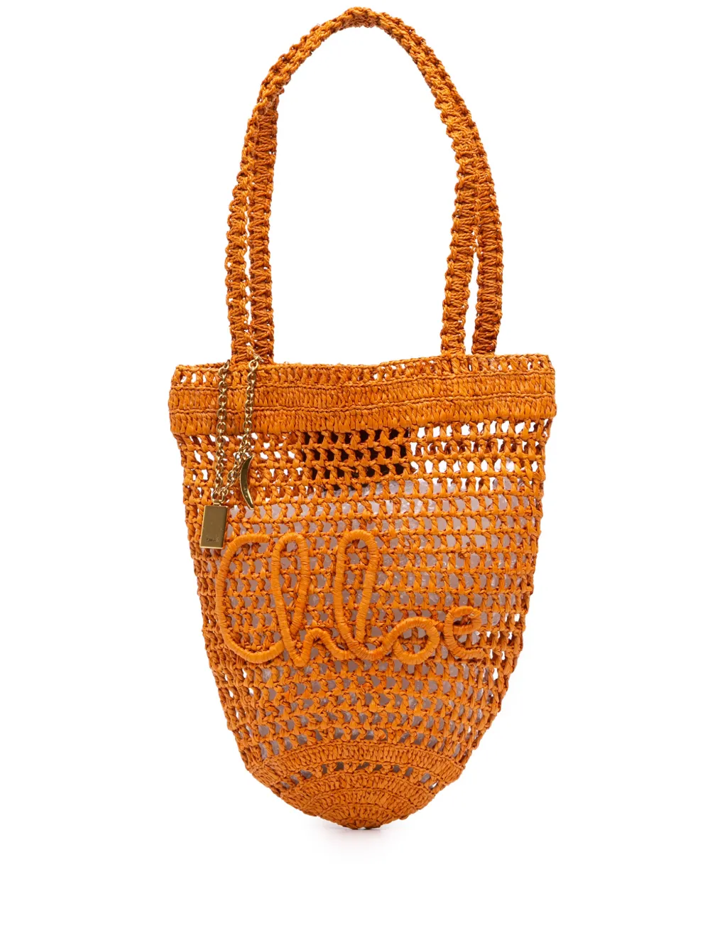 Chloé Pre-Owned 2025 Small Raffia Embroidered Logo Summer Banana tote bag - Arancione