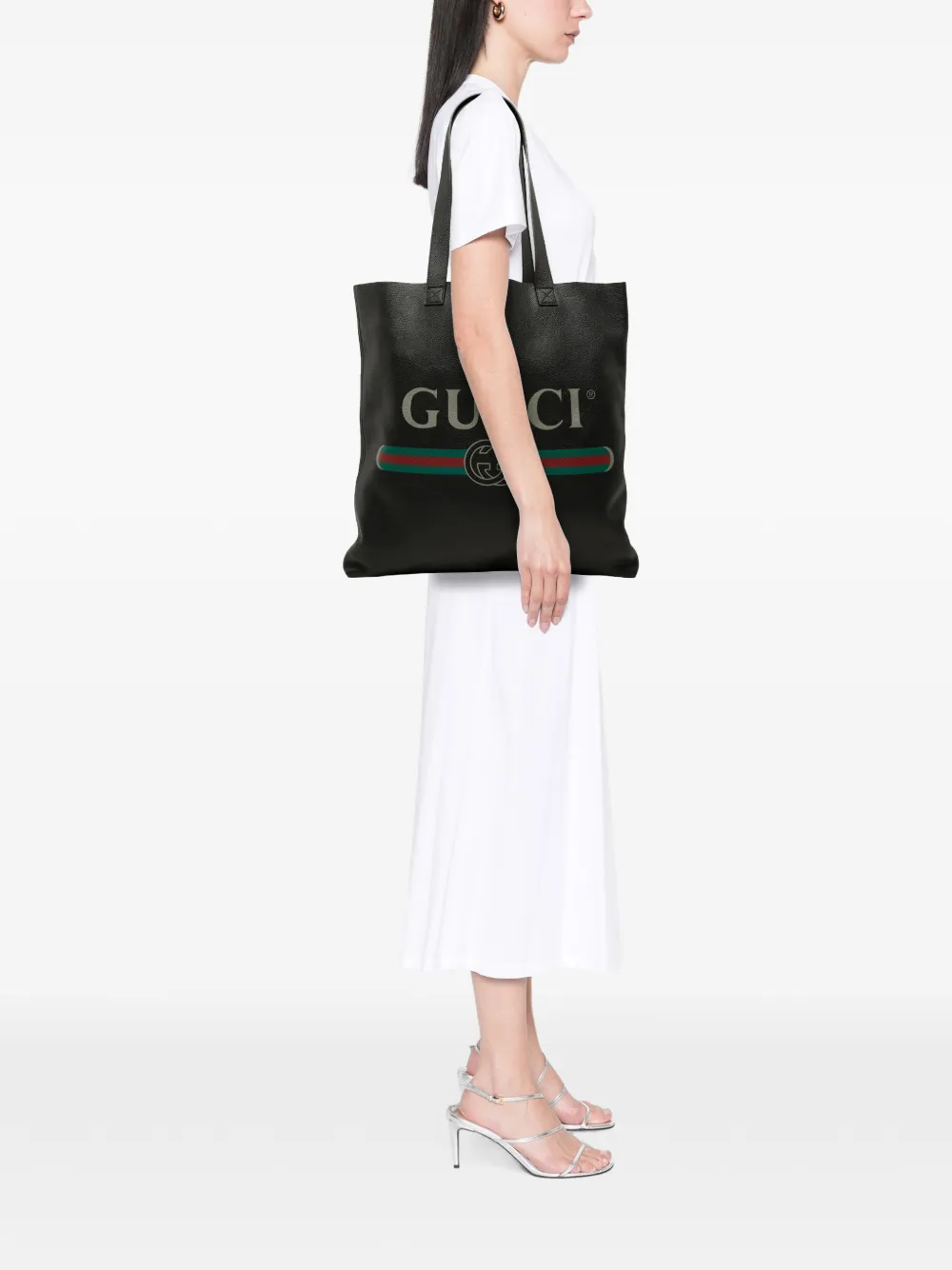 Gucci Pre-Owned 2016-2026 kalfsleren shopper met logo Zwart