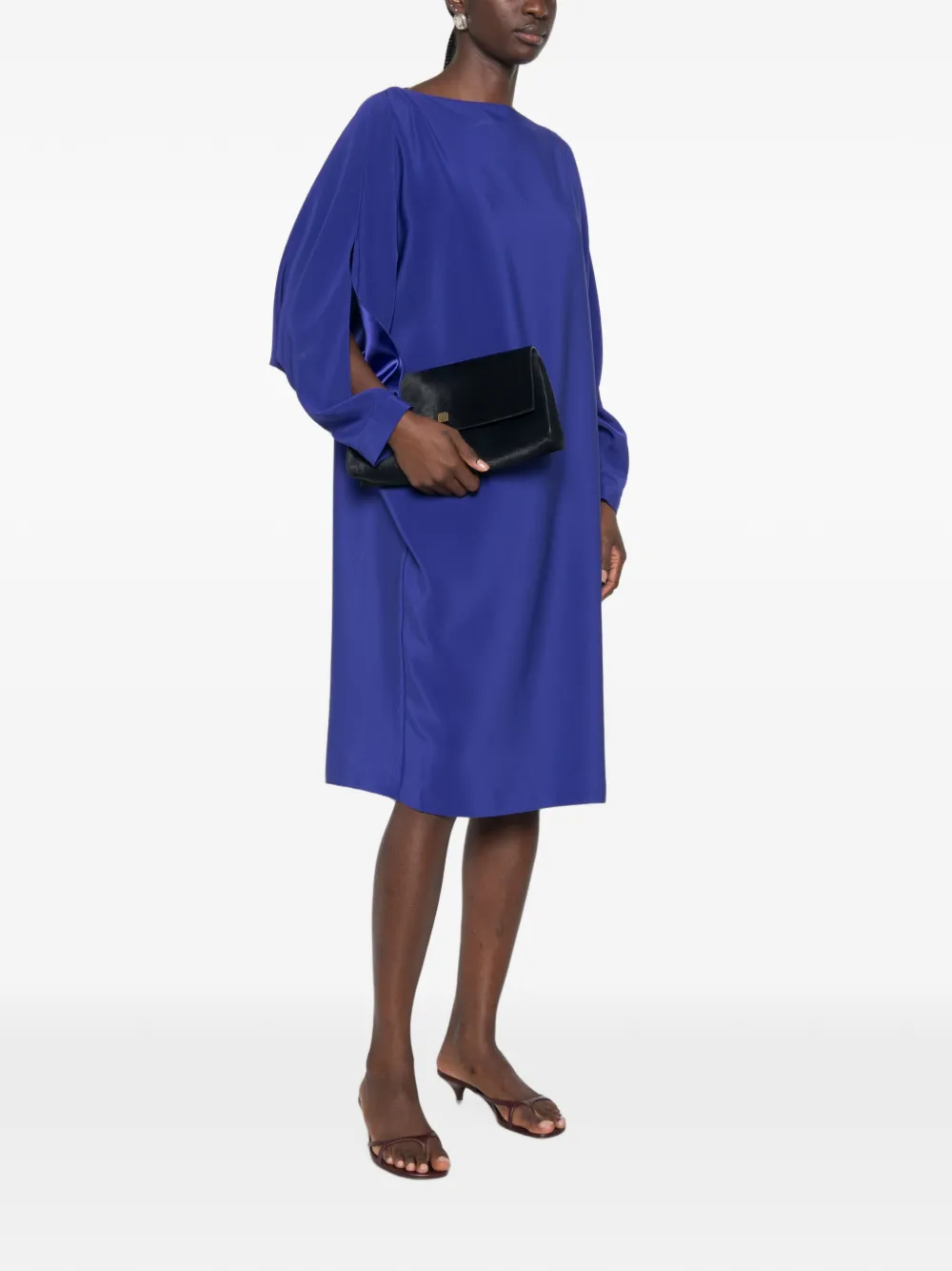 Gianluca Capannolo Margarita midi-jurk met boothals en split op de mouwen Blauw