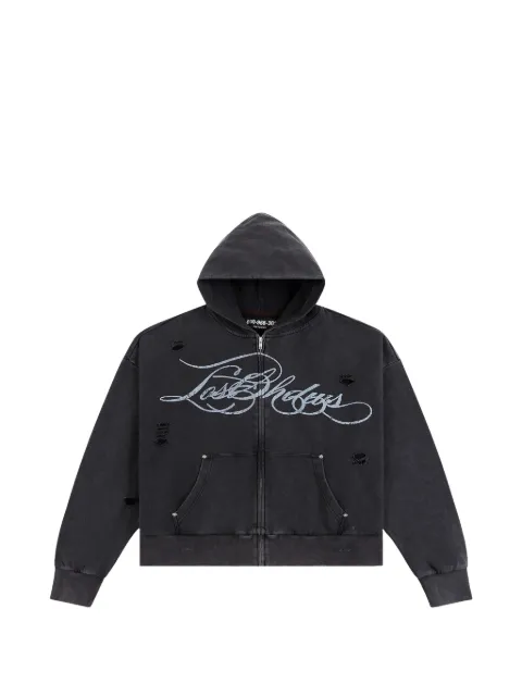 LOSTSHDWS distressed script-print hoodie