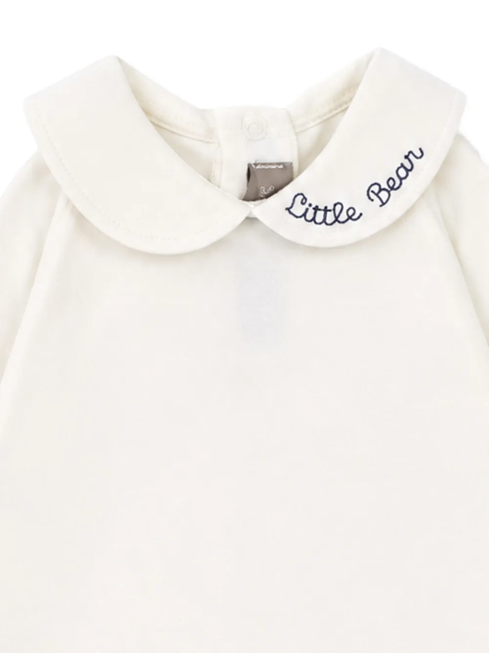 Little Bear Romper met geborduurde kraag en lange mouwen Wit