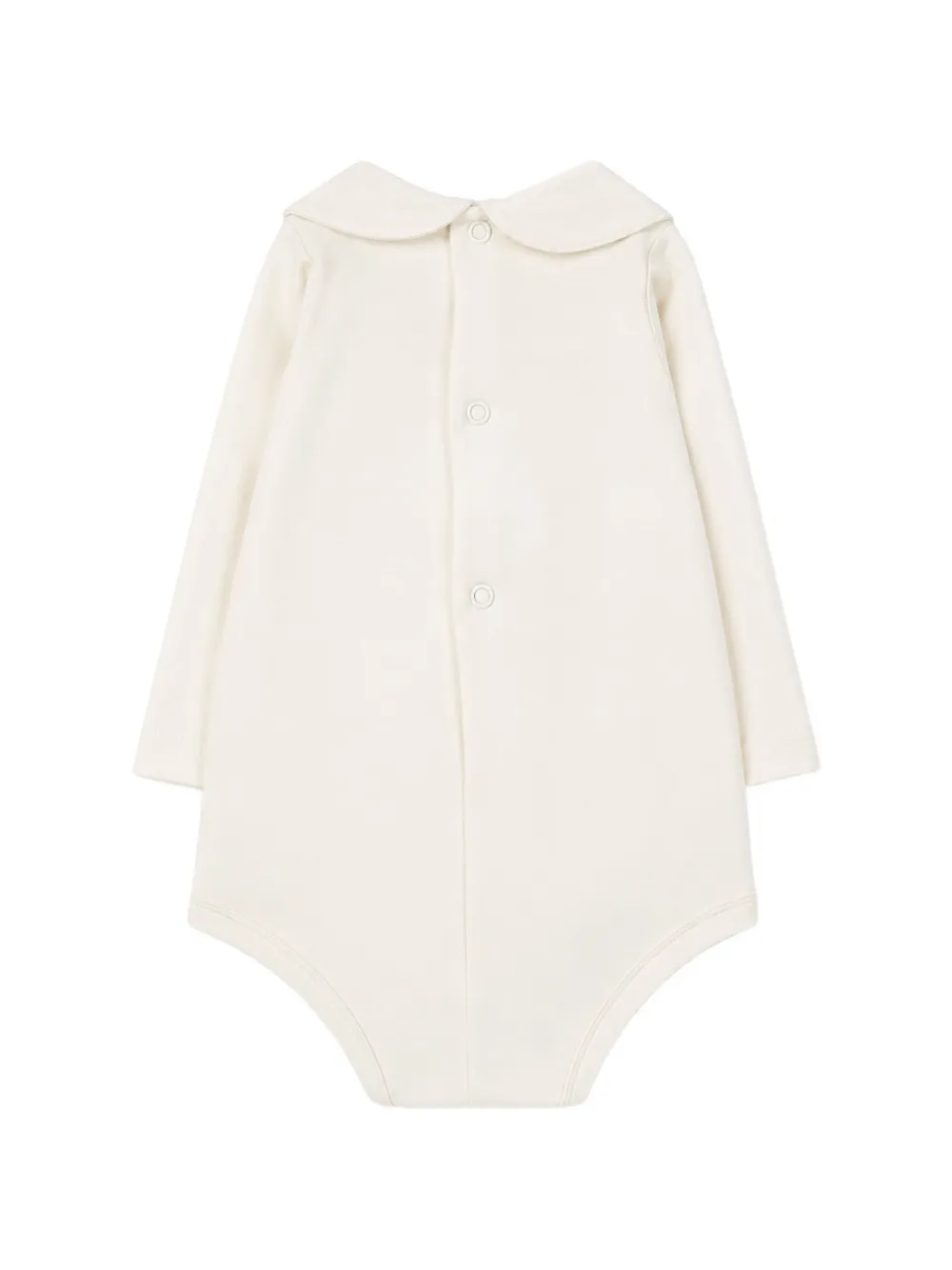 Little Bear Romper met geborduurde kraag en lange mouwen Wit