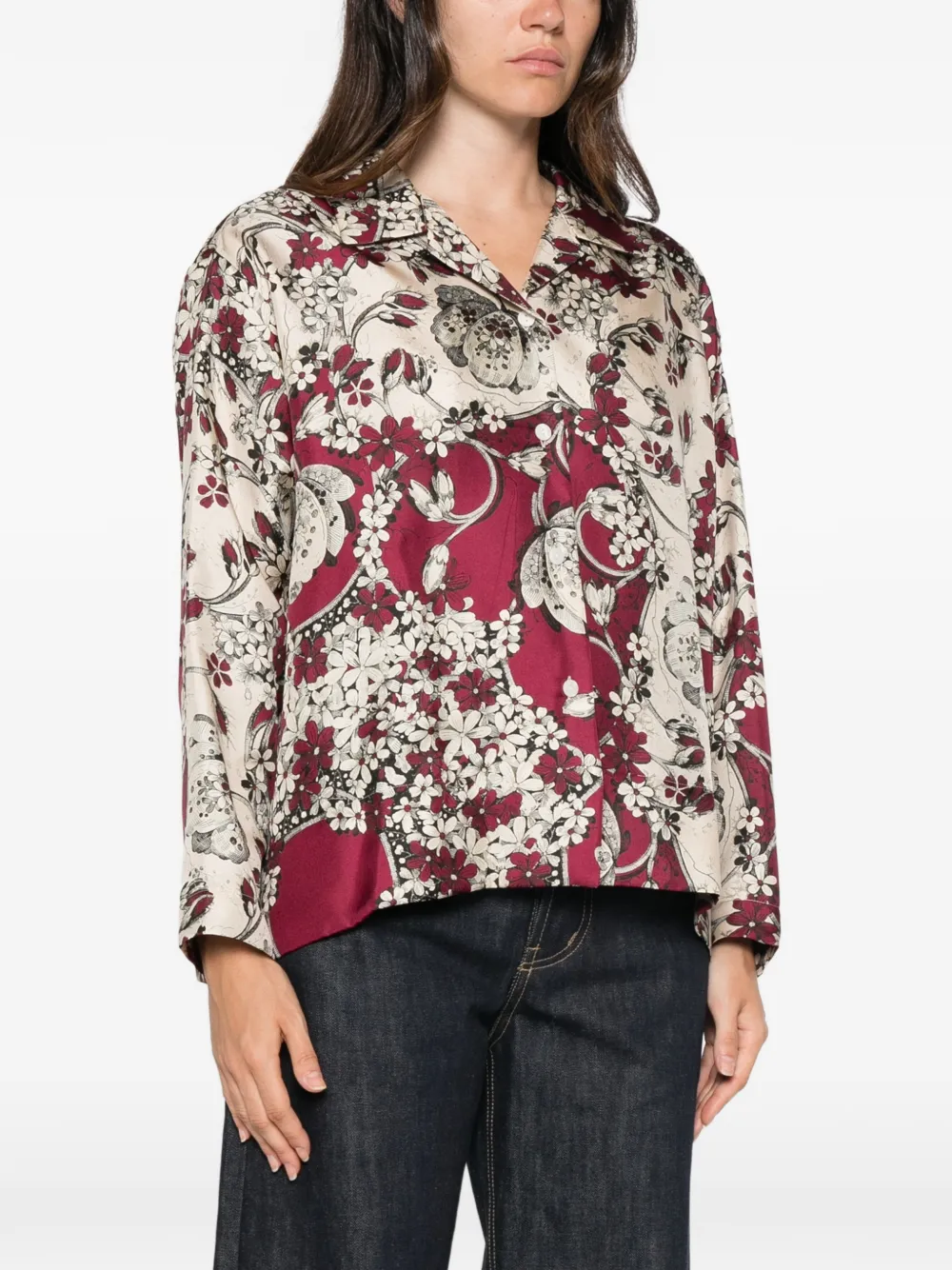 Antonio Marras Zijden blouse met bloemenprint Beige