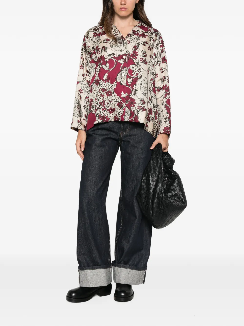 Antonio Marras Zijden blouse met bloemenprint Beige