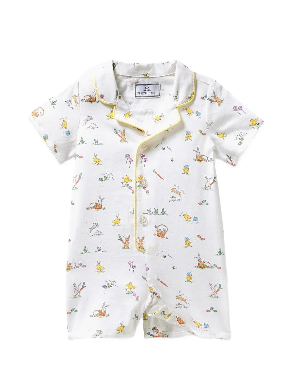 Petite Plume Easter Frolic twill rompers - White