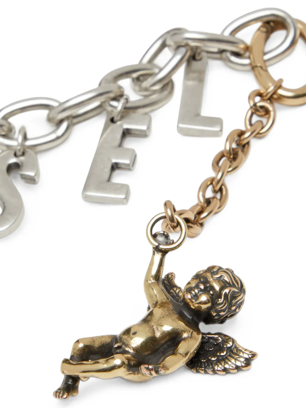 Diesel Sleutelhanger met Cherub-letterbedel Zilver