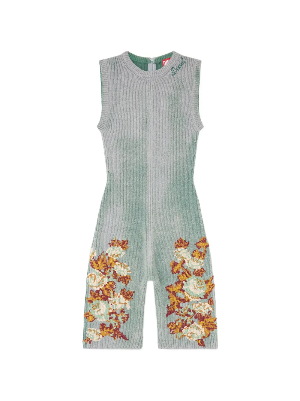 Diesel floral-jacquard ribbed playsuit - Blu