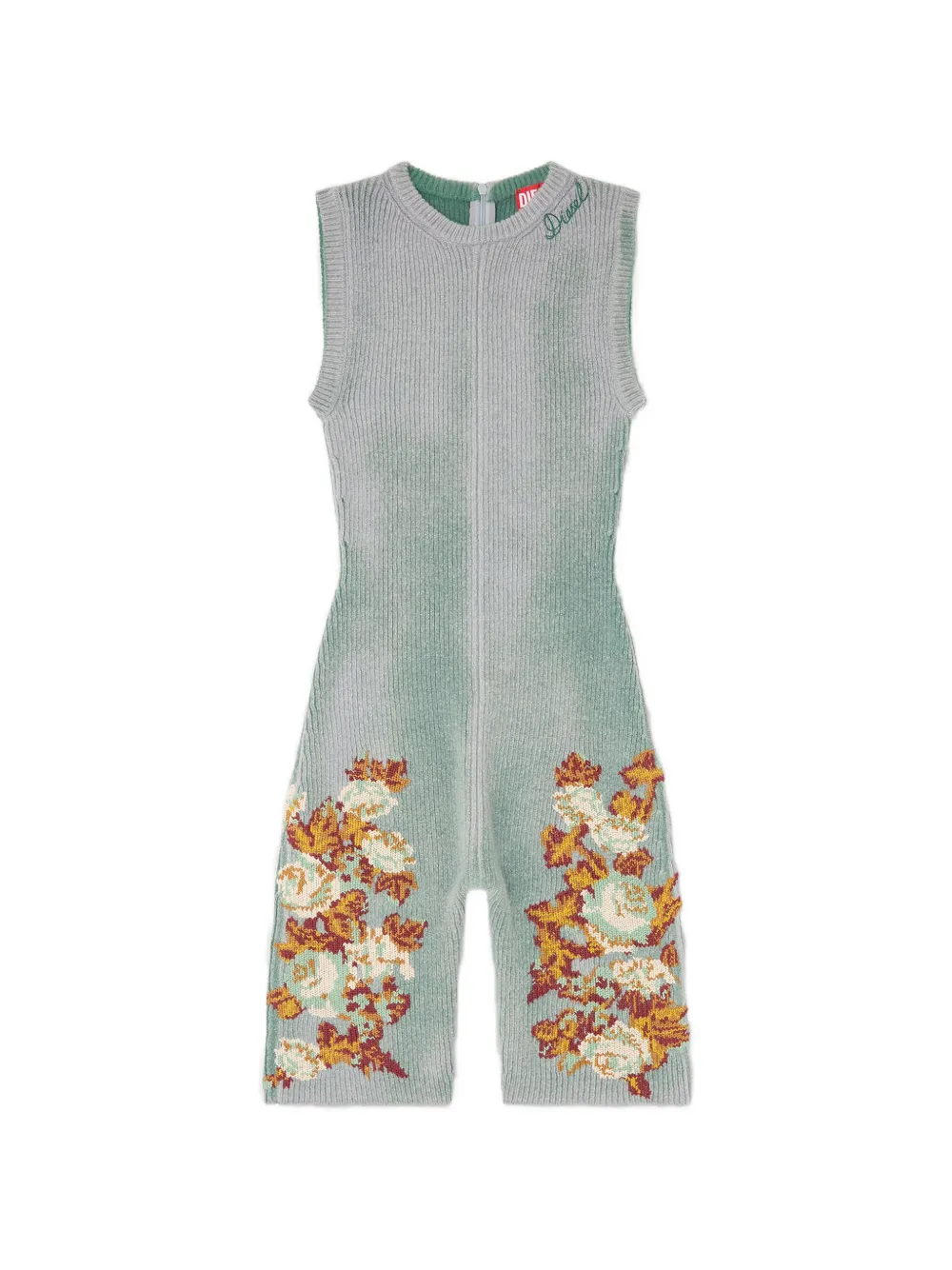 Diesel floral-jacquard ribbed playsuit - Blu