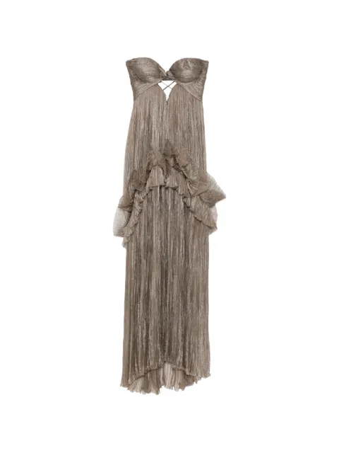 Maria Lucia Hohan vestido largo Yumi plisado con volantes