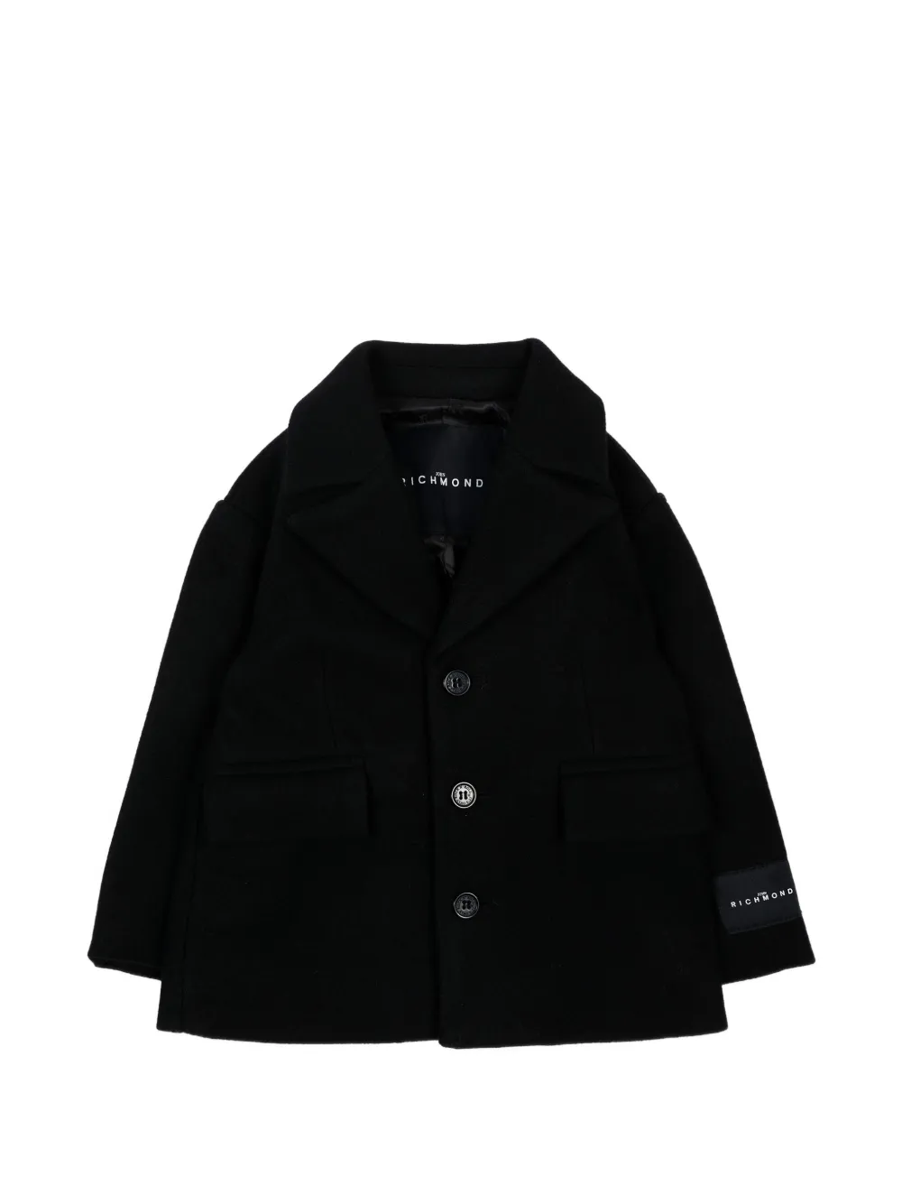 John Richmond Junior logo-patch single-breasted coat - Nero