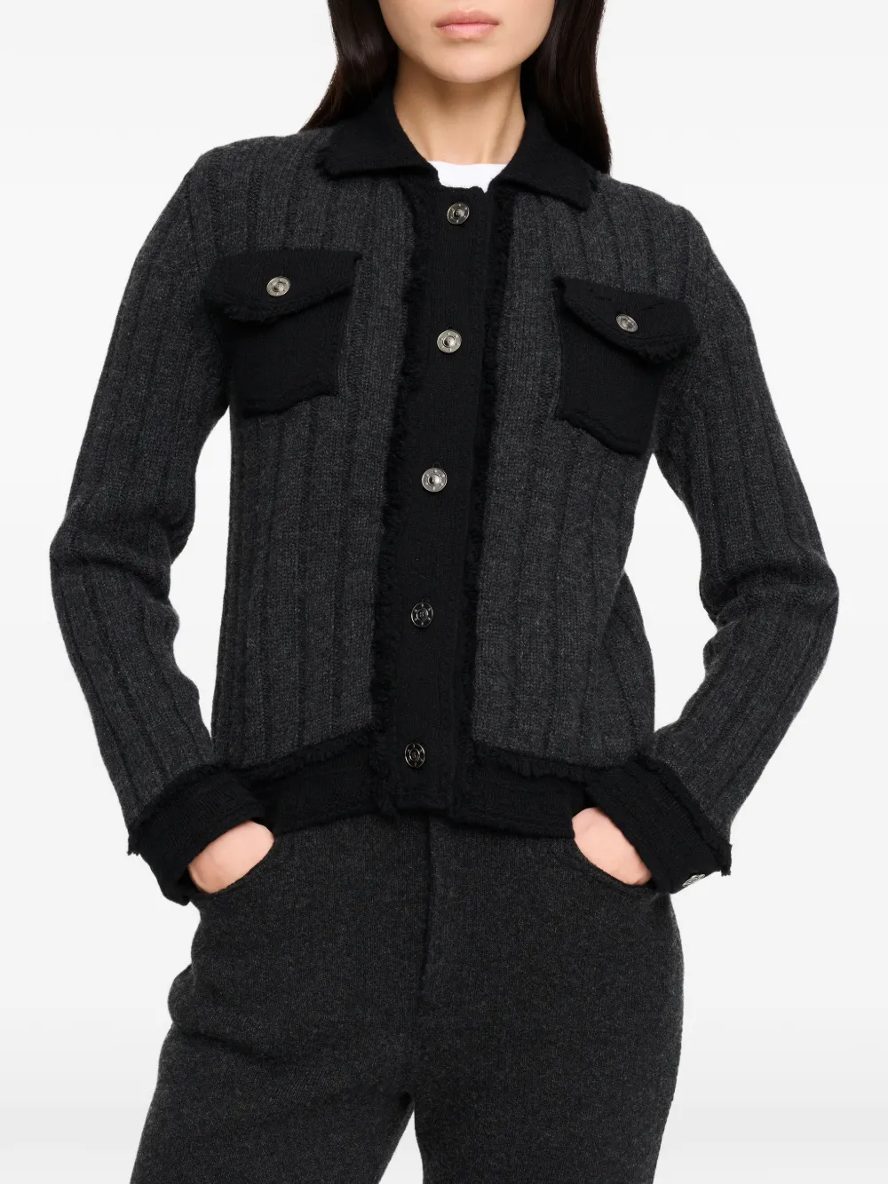 Barrie Ribgebreid denim jack Grijs